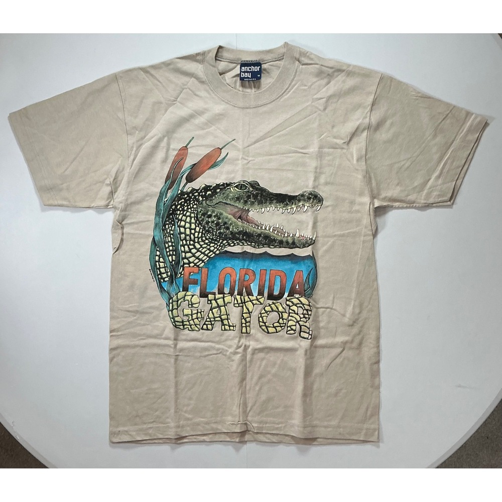 VTG 90s USA Made Florida Gator T Shirt Mens M Tan Alligator Nature Swamp Animal